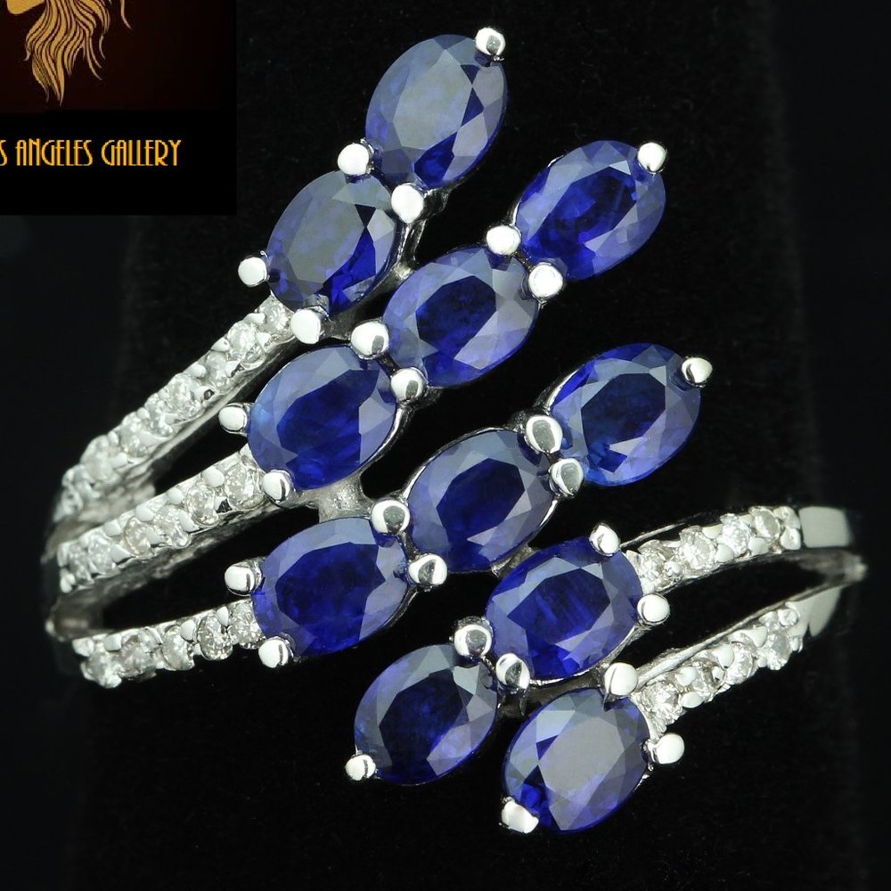John C Rinker Ring / 4 CWT Diamond & AAA Ceylon Blue Sapphire / 14K gold